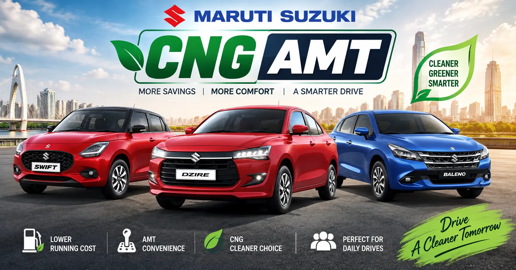 Maruti Suzuki Launches CNG AMT for Swift, Dzire, and Baleno: Prices & Mileage